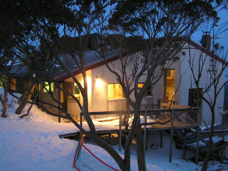 Brush Ski Lodge in snow, at night