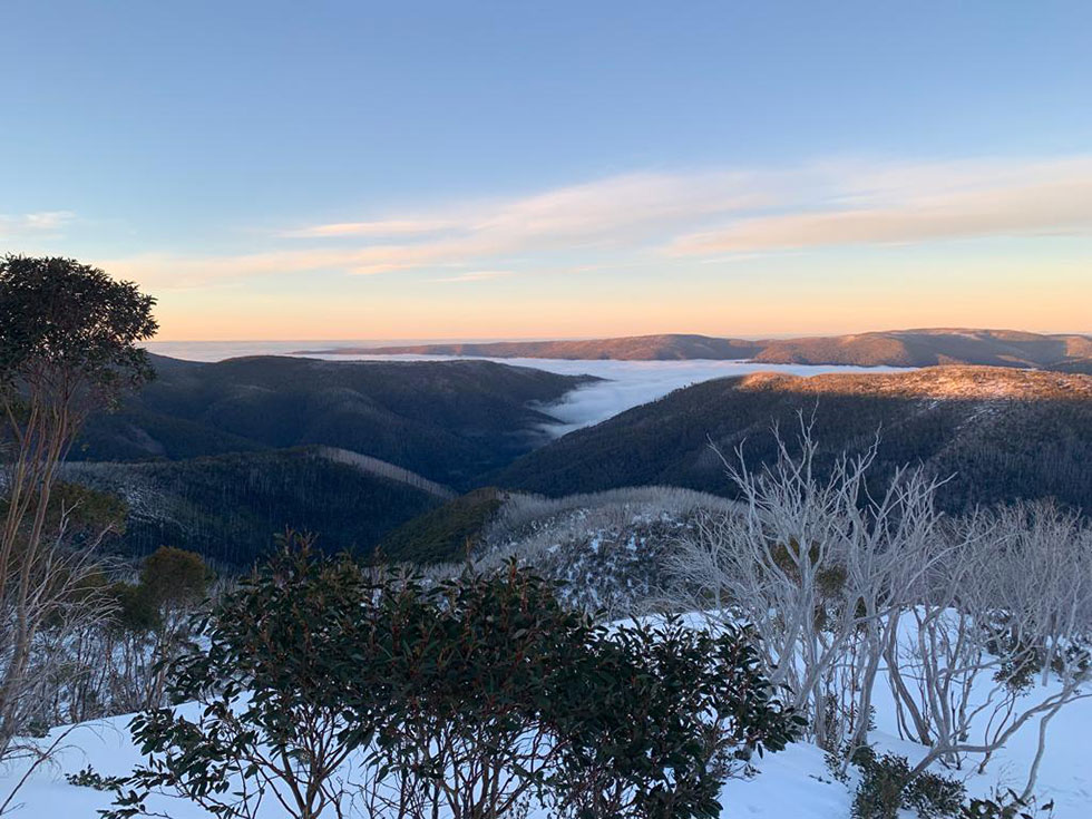Looking down Mt Hotham at sunrise